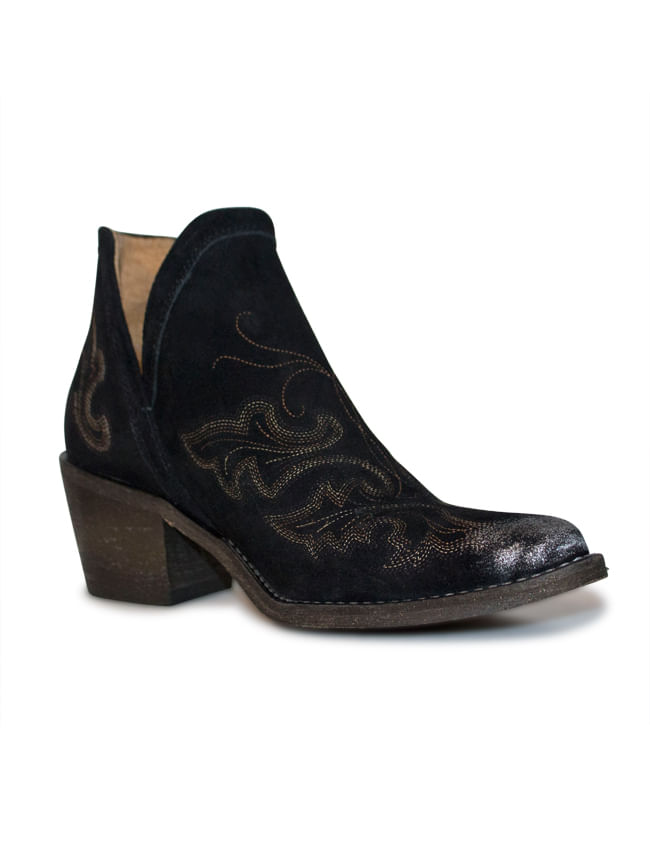 black embroidered ankle boots