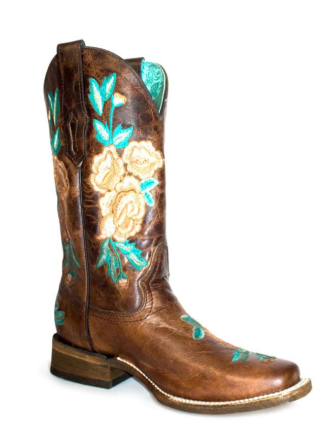 floral square toe boots