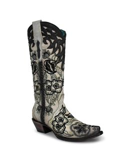 Ladies Corral White Black Floral Embroidered
