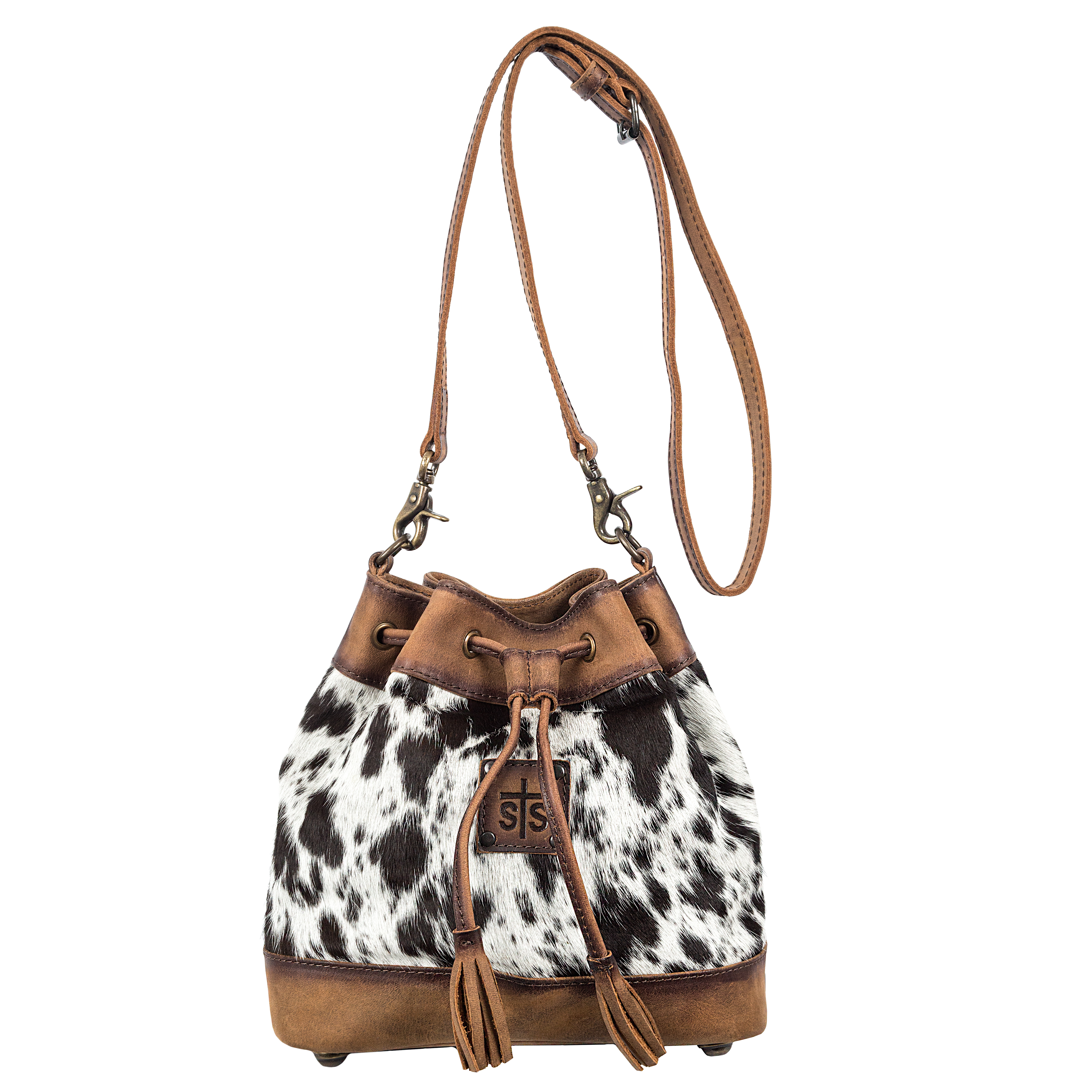 cowhide bucket bolsa