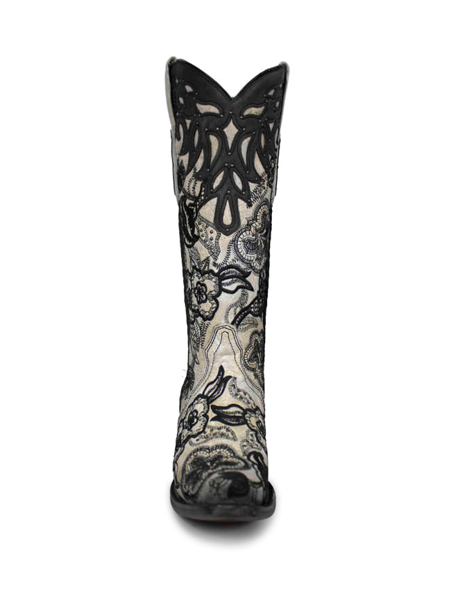 black and white floral boots