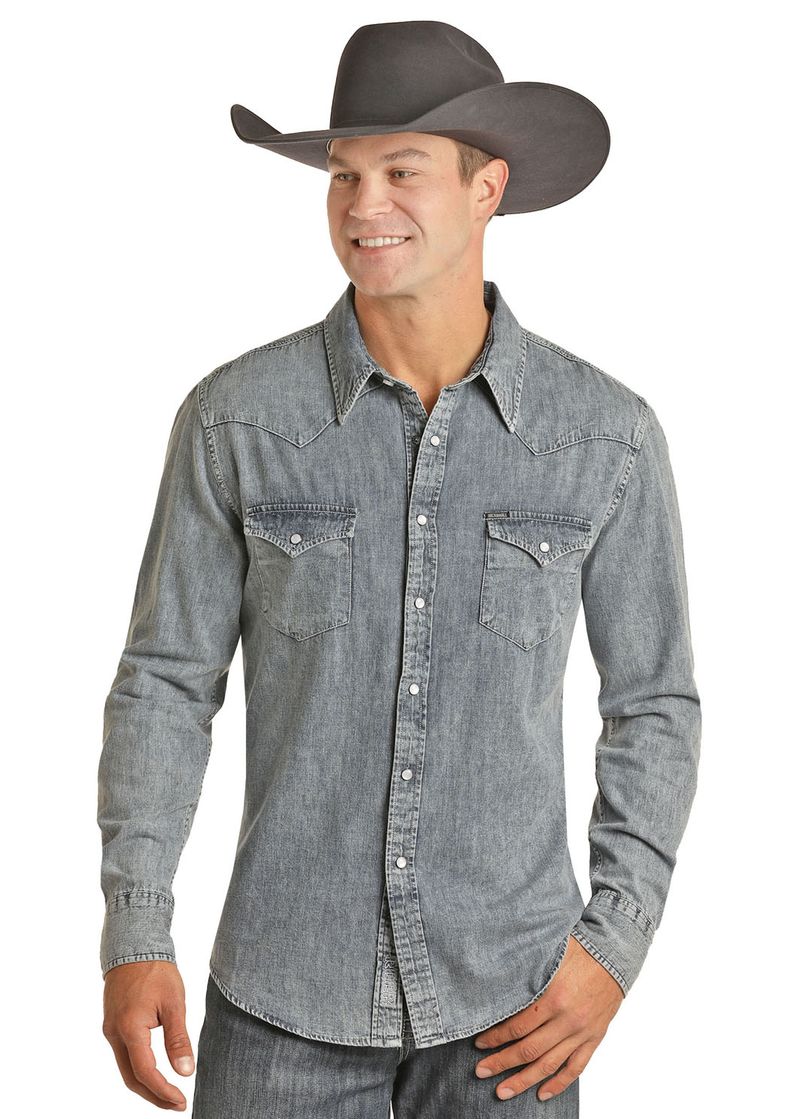 Pearl Snap Western Shirt in Gray MEN