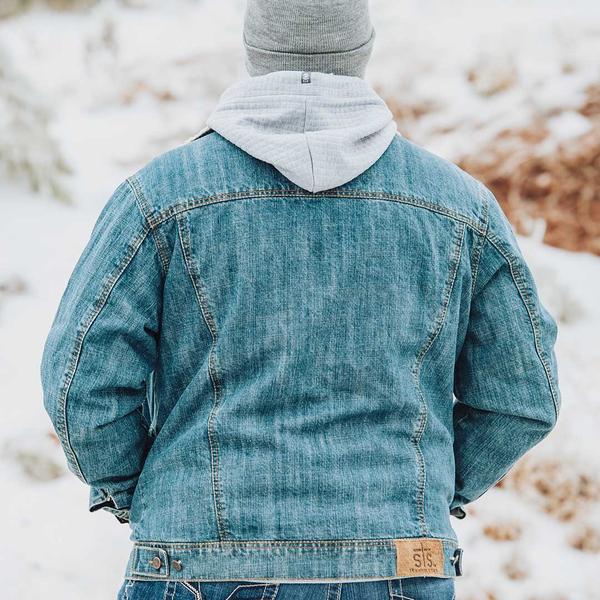 Denim Sherpa Tall Men's Jacket in Stonewash Blue