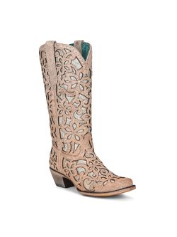 Corral Womens Nude Glitter Floral Inlay & Studs Boots