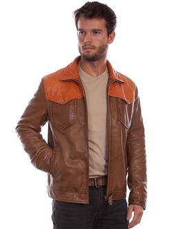 Scully Mens Brown and Orange Leather Zip Jacket