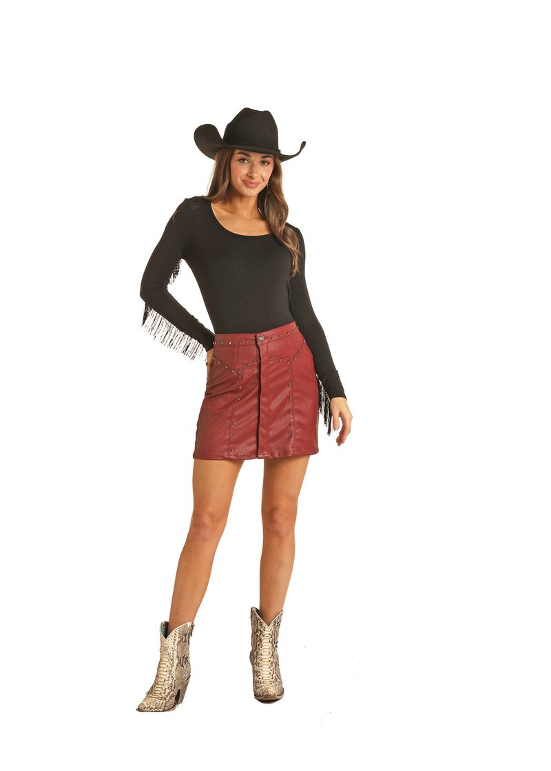 Panhandle Slim Womens Burgundy Pleather Skirt