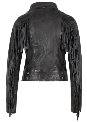 Womens black leather fringe jacket sale