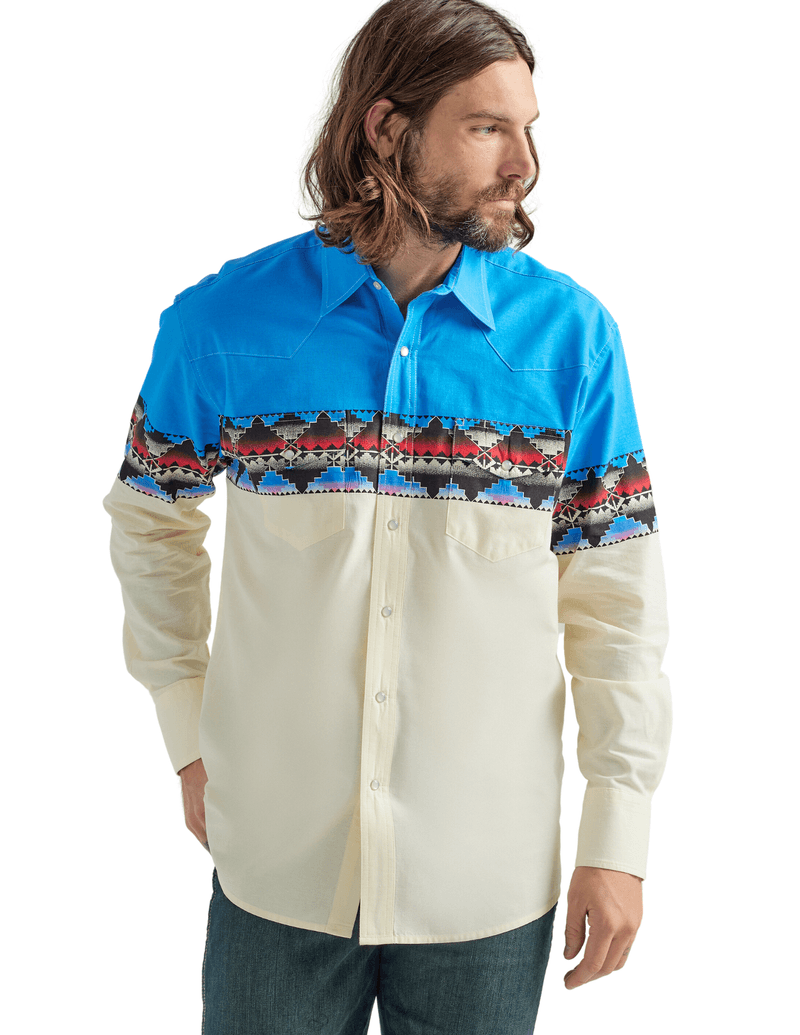 Wrangler Men's Checotah Long Sleeve Western Pearl Snap Shirt