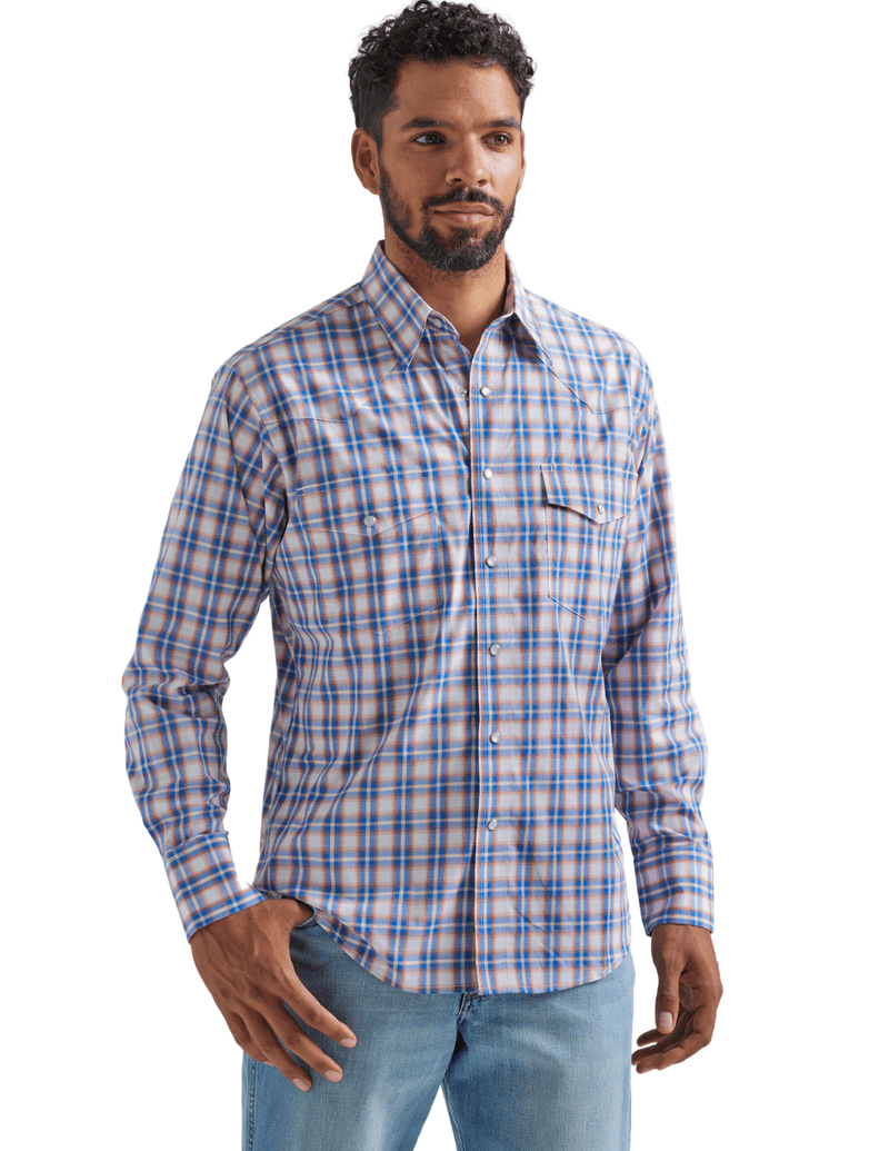 Wrangler Mens Wrinkle Resistant Snap Plaid Long Sleeve Shirt