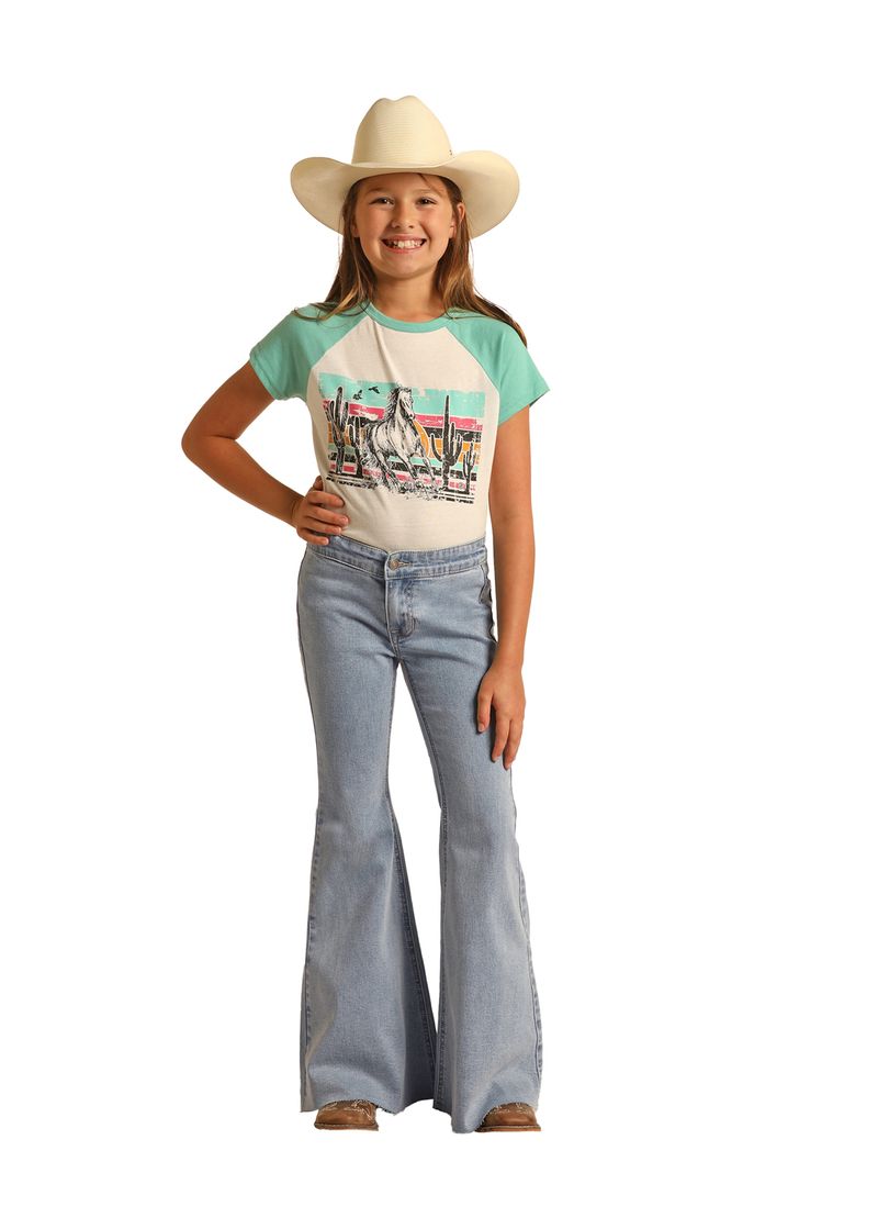 Panhandle Slim Girls Extra Stretch Light Wash Pull-On Bell Bottom Jeans