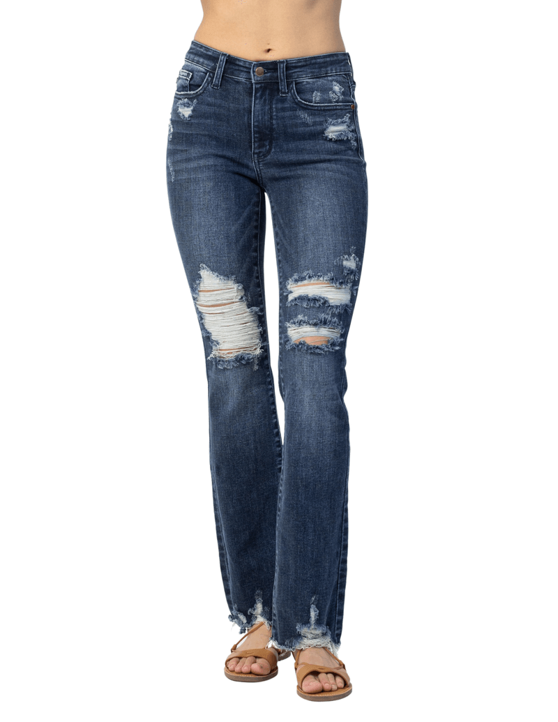 Judy Blue Womens Midrise Hi Contrast Slim Bootcut With Destroy Jeans