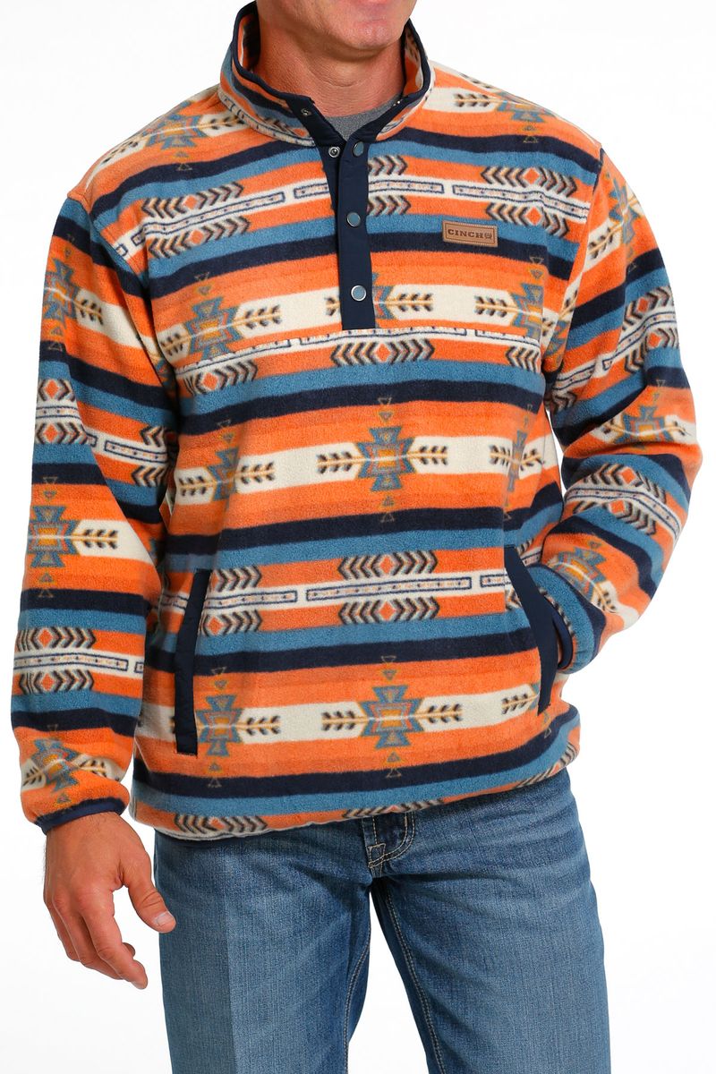 Cinch Mens Orange Polar Fleece Pullover