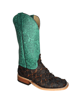 Anderson Bean Mens Teal Tooled Rusty Crush Big Bass Boots