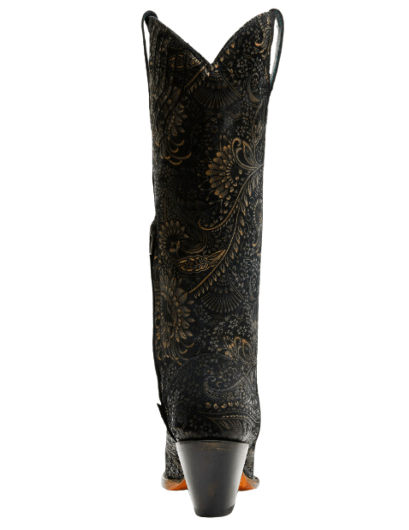 Corral Womens Black and Gold Floral Tall Black Boots