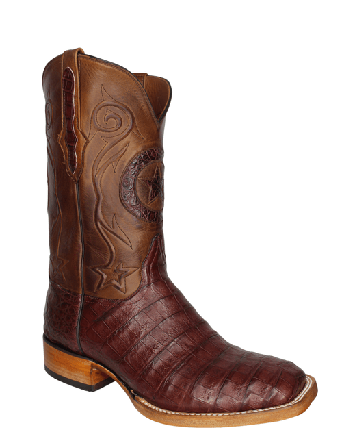 Black Jack Mens Burnished Italian Red Caiman Crocodile Belly Boots