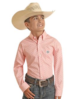 Panhandle Slim Boys Melon Diamond Design Long Sleeve Shirt