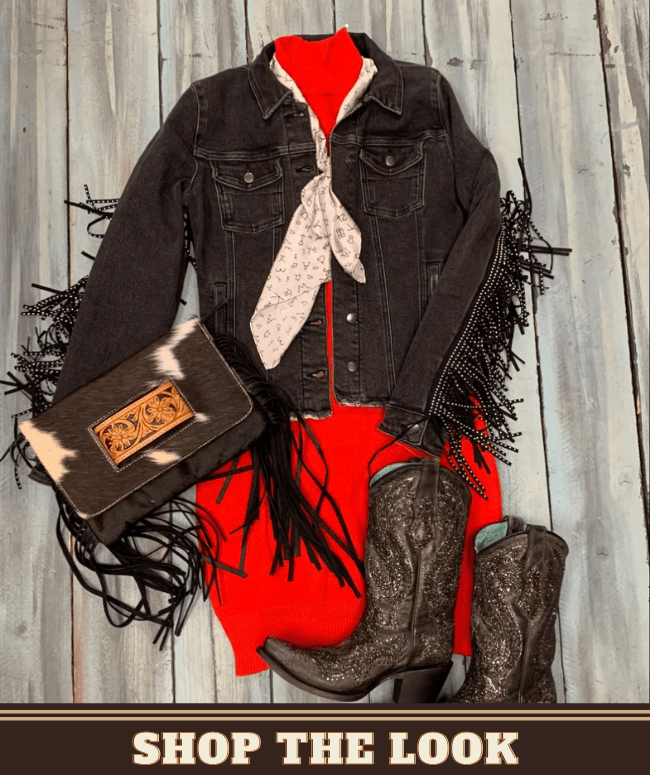 Shop Women's Black Acid Wash Jacket and Black Crystal Boots